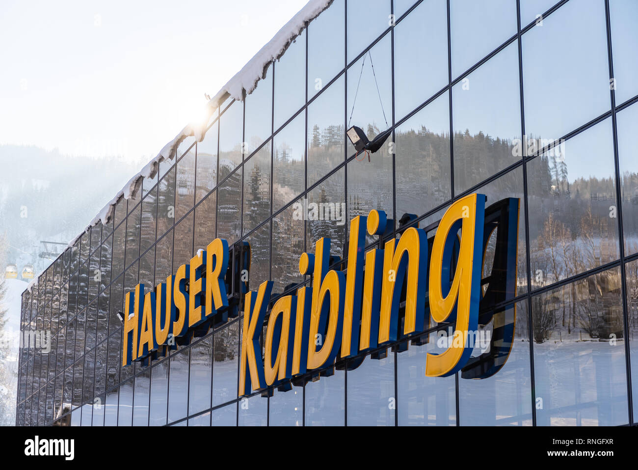 Stazione di sci Hauser Kaibling uno dell'Austria top ski resorts: 44 impianti di risalita, 123 km di piste da sci, ski Austria, Alpi Ski Amade Foto Stock