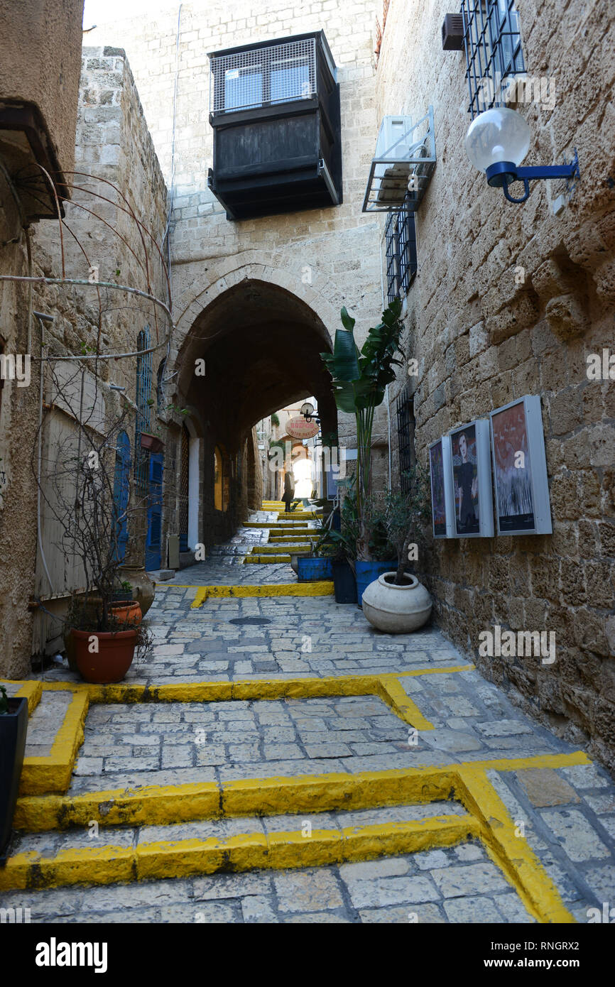 Passeggiando per le stradine della Vecchia Jaffa. Foto Stock