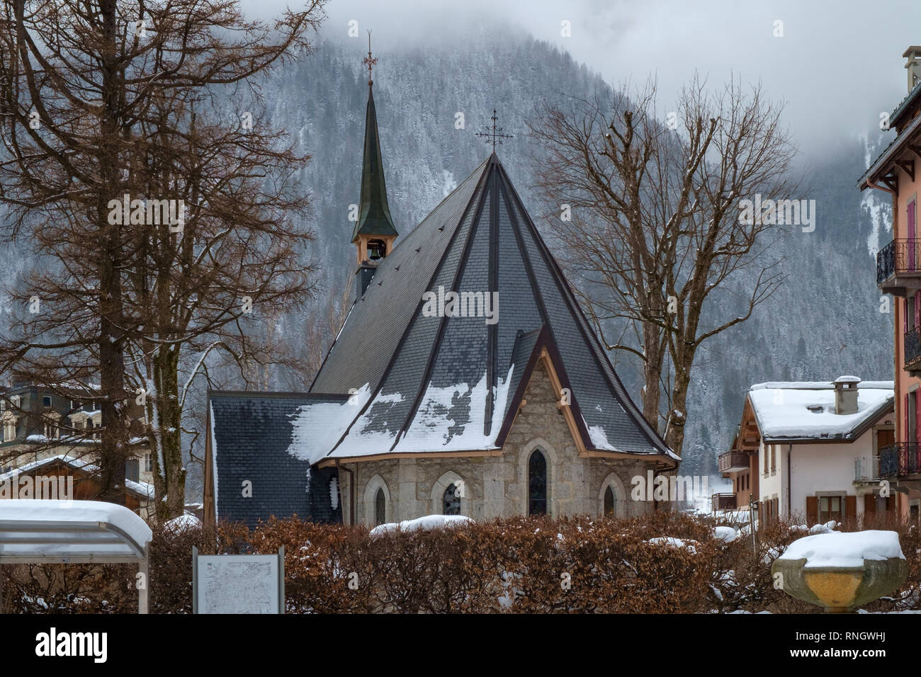 La Chiesa protestante, Chamonix, Francia. Foto Stock