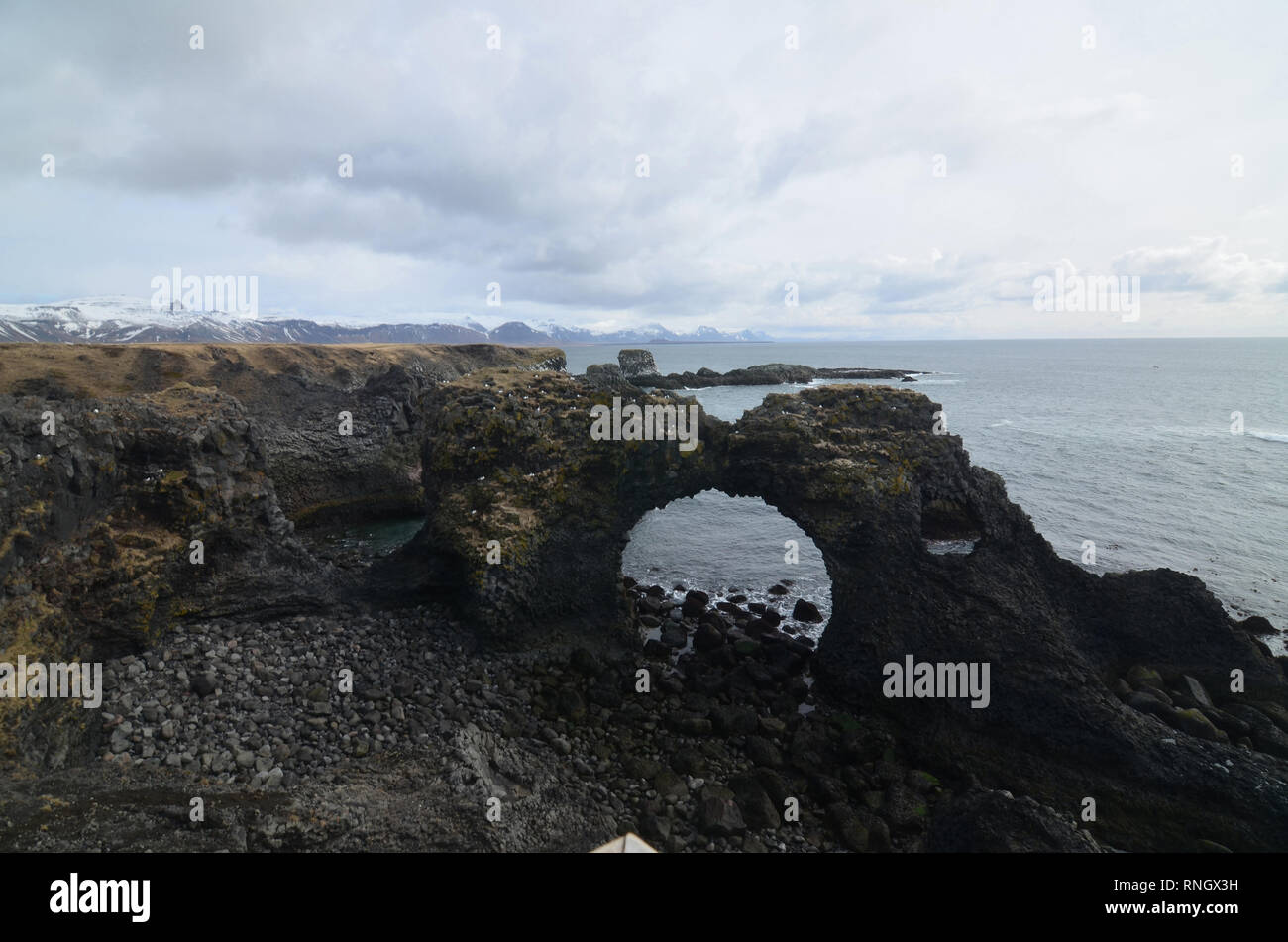 Bella aspro paesaggio lungo la costa dell'Islanda Snaefelsnes penisola. Foto Stock