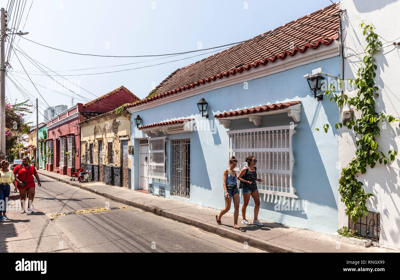 Calle del Pozo, Barrio Getsemaní, Cartagena de Indias, Colombia. Foto Stock