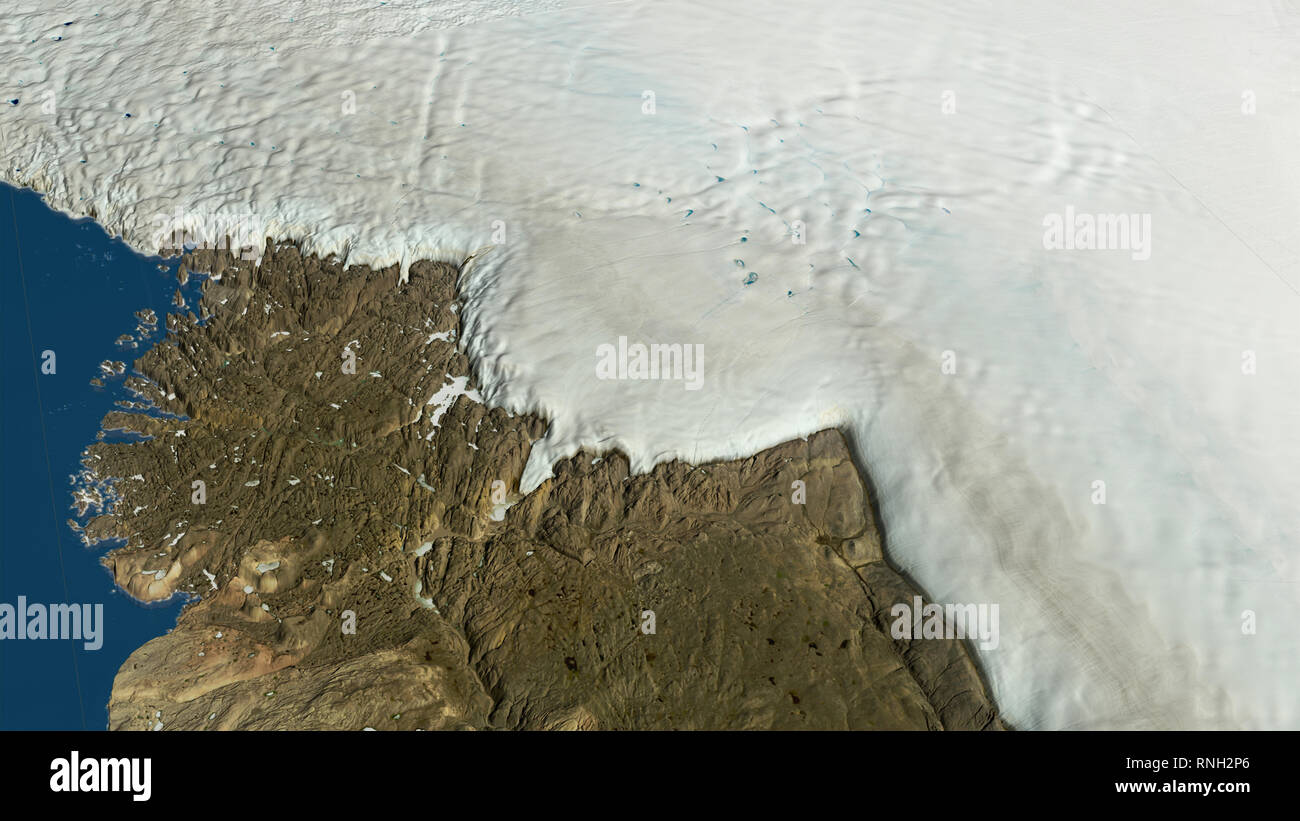 Grande meteorite cratere da impatto nascondere sotto il ghiaccio del nord-ovest della Groenlandia. Il cratere-la prima trovata sotto il ghiaccio della Groenlandia foglio-è uno dei 25 Foto Stock