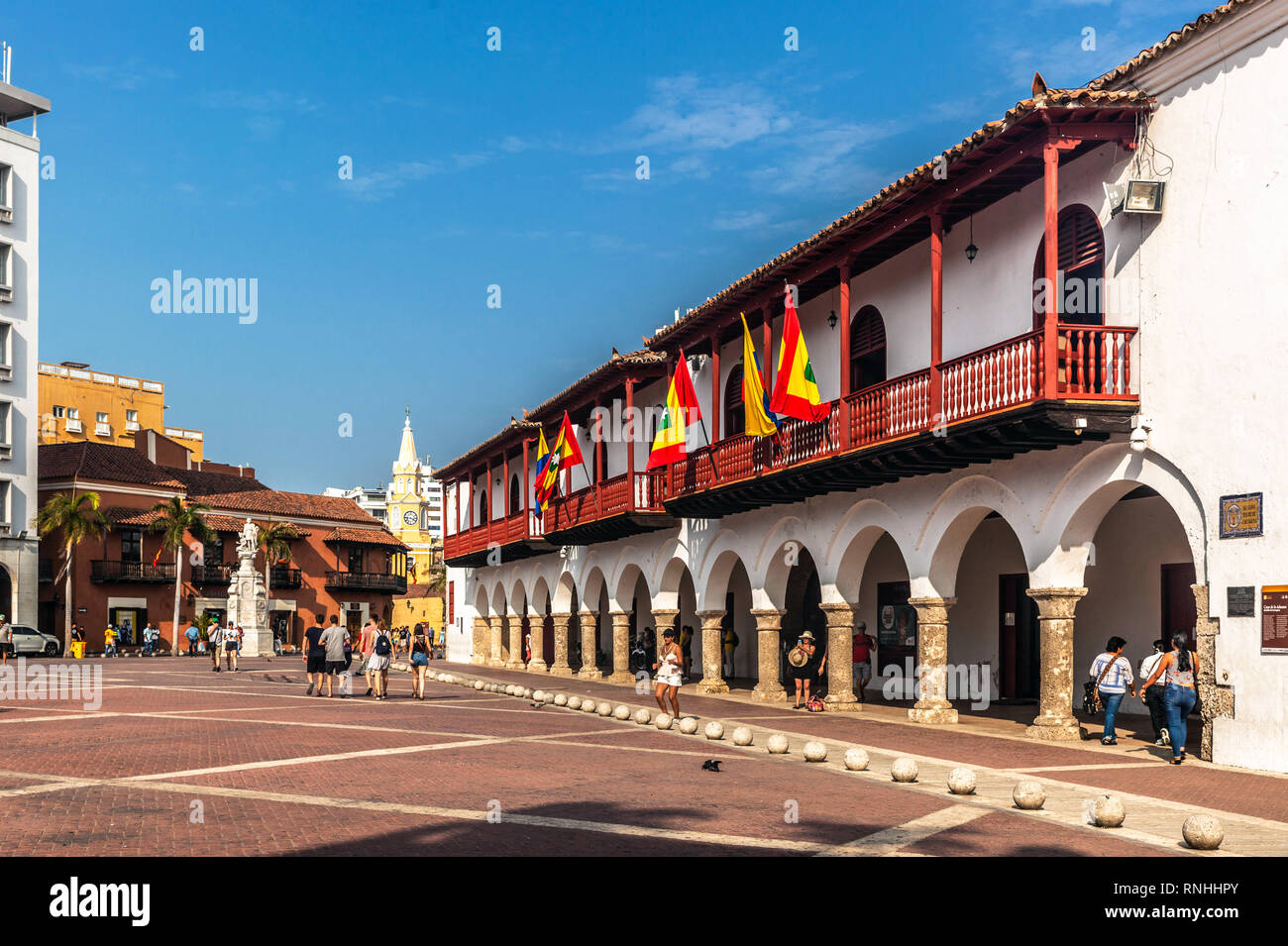 Alcaldía de Cartagena a Plaza de la Aduana, Cartagena de Indias, Colombia. Foto Stock