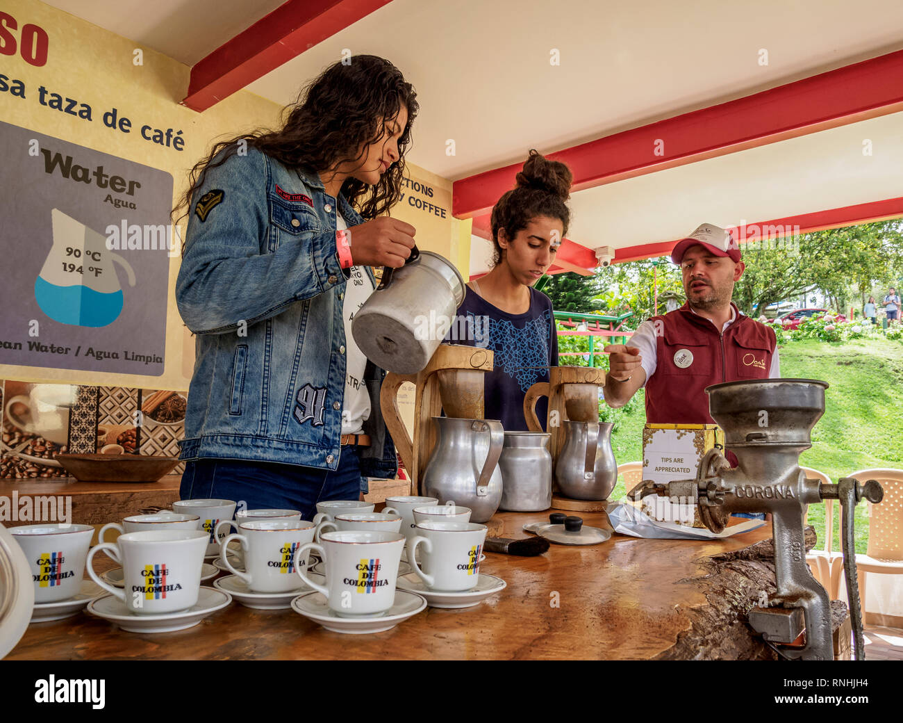 Giro del caffè, El Ocaso Farm, Salento, dipartimento di Quindio, Colombia Foto Stock