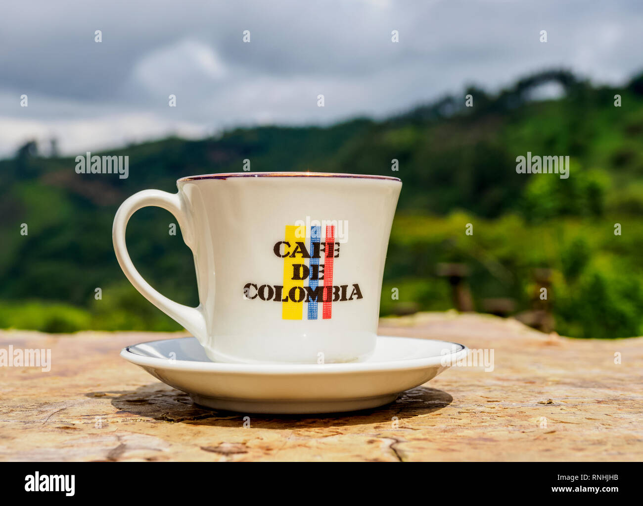 Tazza di caffè, El Ocaso Farm, Salento, dipartimento di Quindio, Colombia Foto Stock
