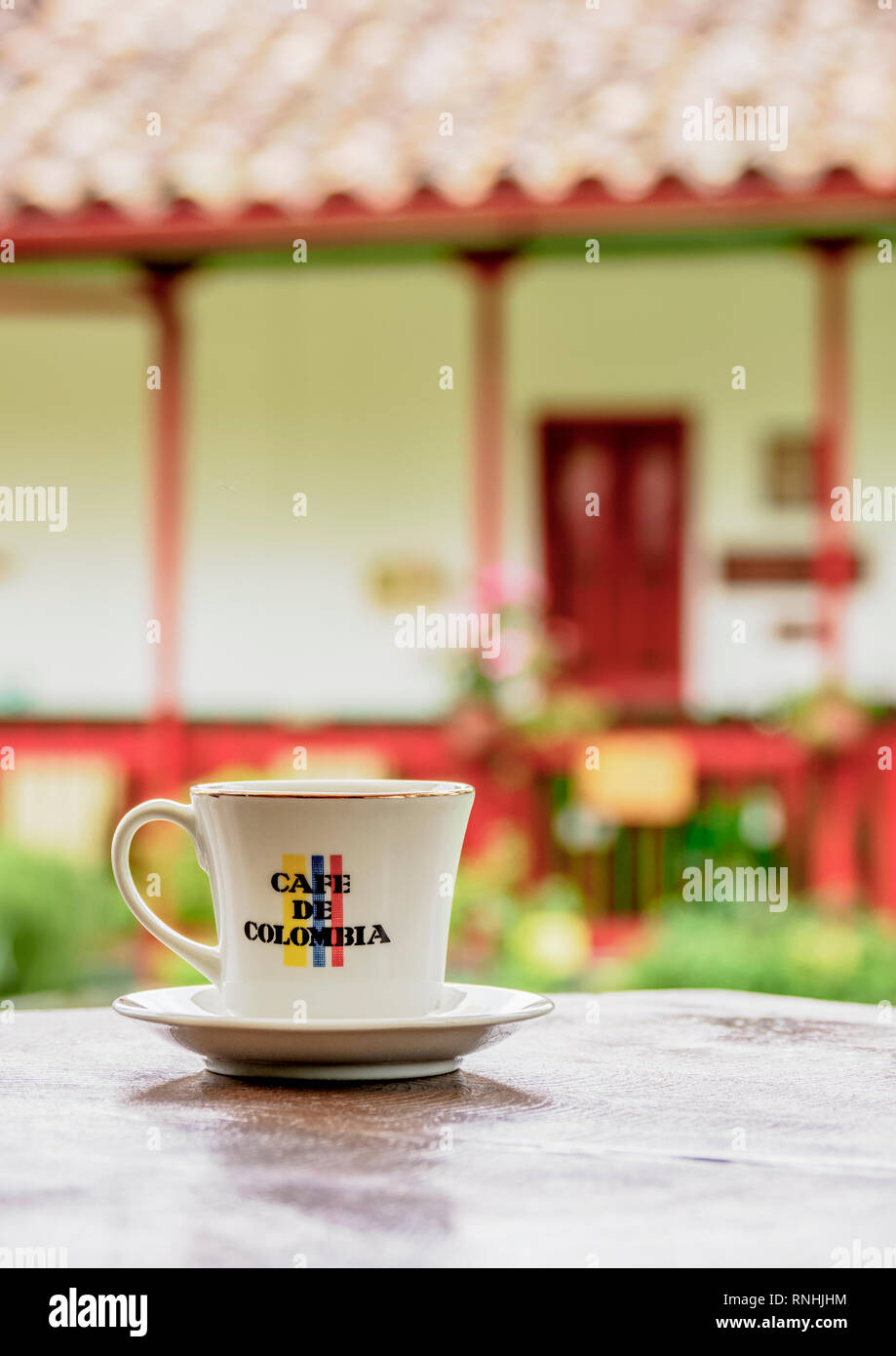 Tazza di caffè, El Ocaso Farm, Salento, dipartimento di Quindio, Colombia Foto Stock