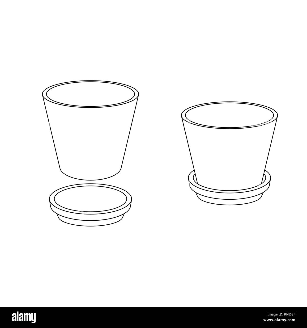 Contorno nero vaso di fiori isolati su sfondo bianco Illustrazione Vettoriale