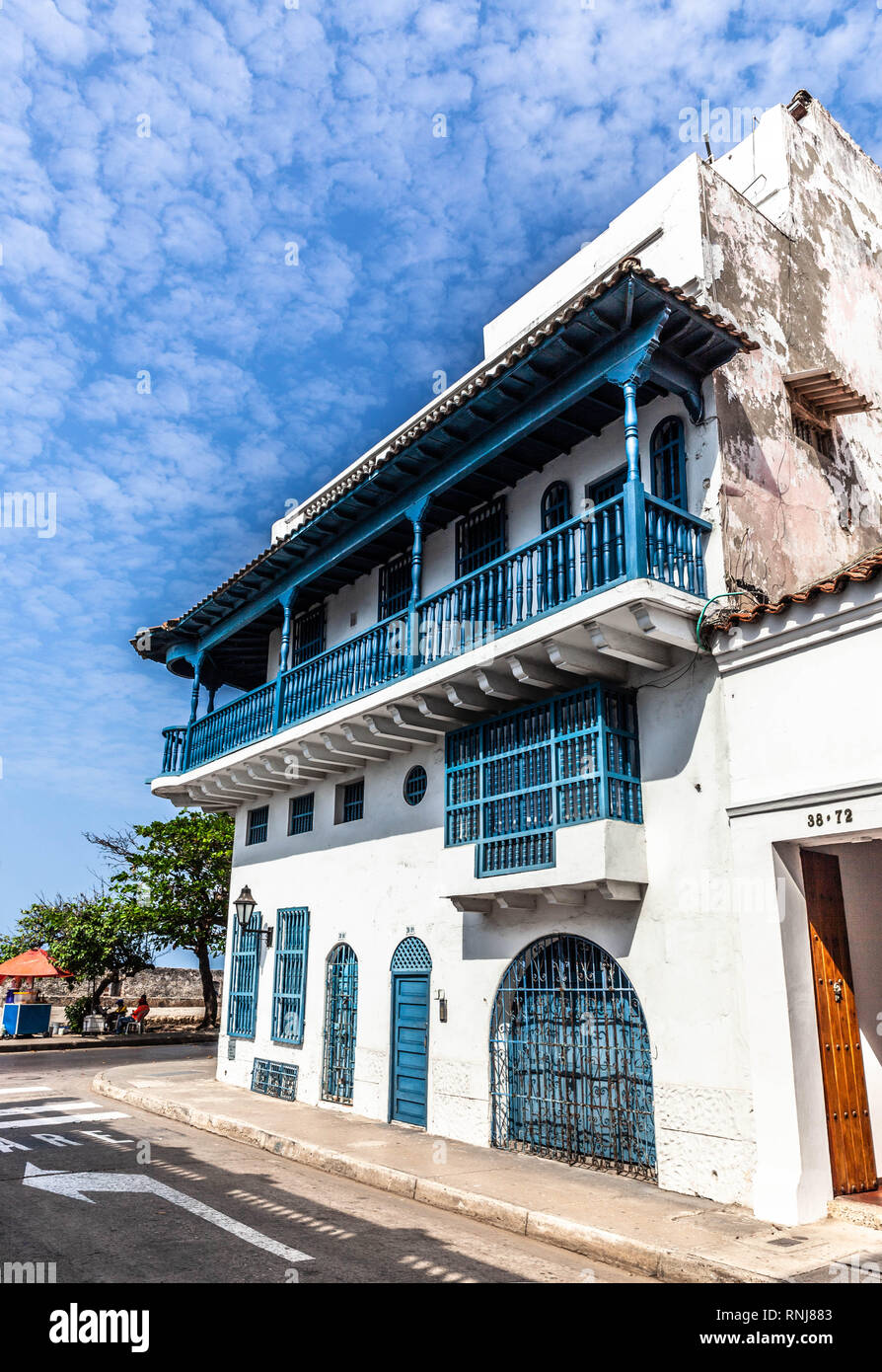 Architettura coloniale spagnola edificio, Cartagena de Indias, Colombia. Foto Stock