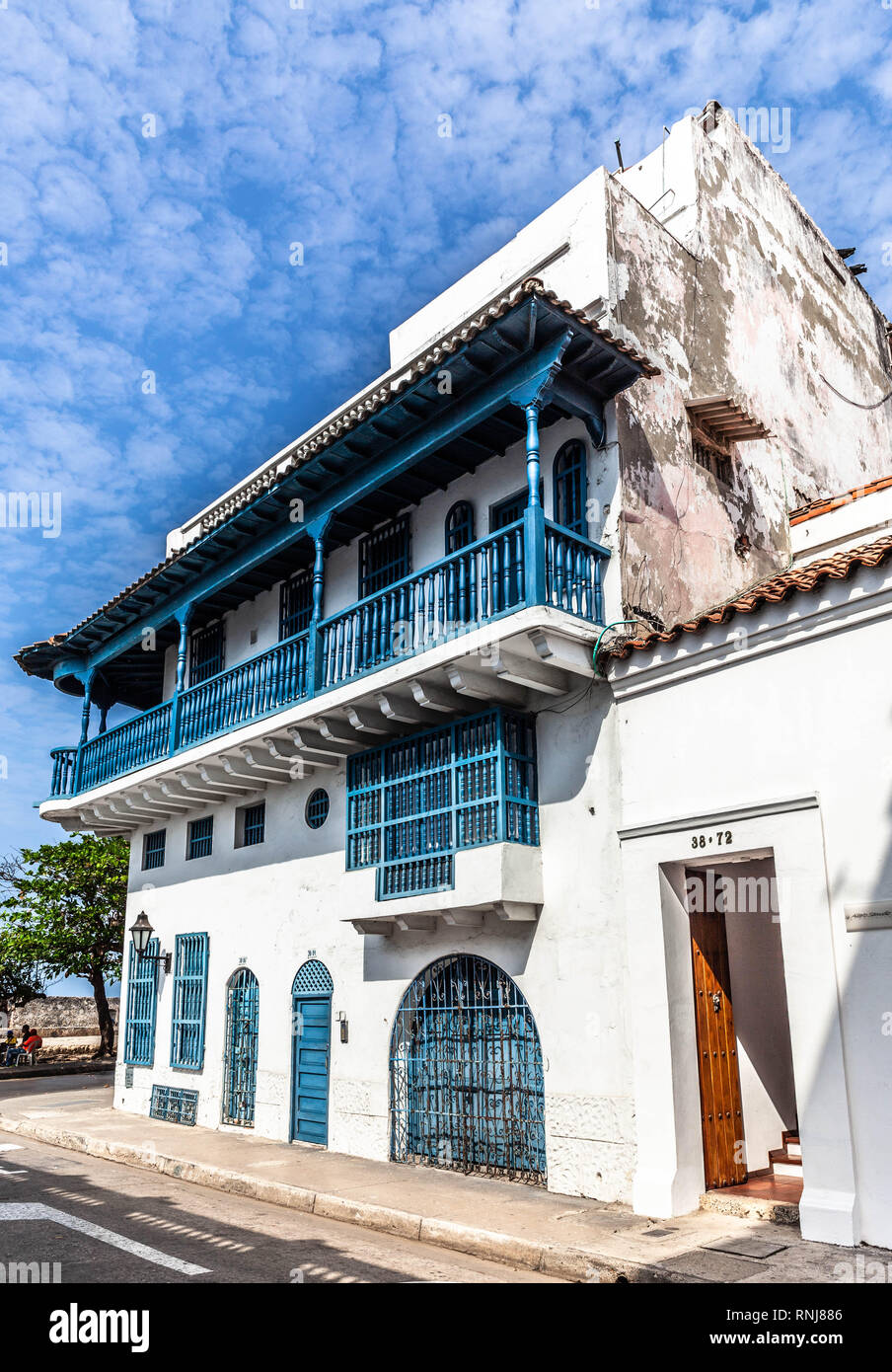 Architettura coloniale spagnola edificio, Cartagena de Indias, Colombia. Foto Stock