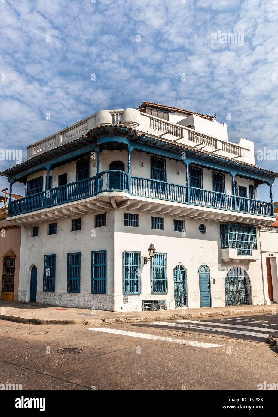 Architettura coloniale spagnola edificio, Cartagena de Indias, Colombia. Foto Stock