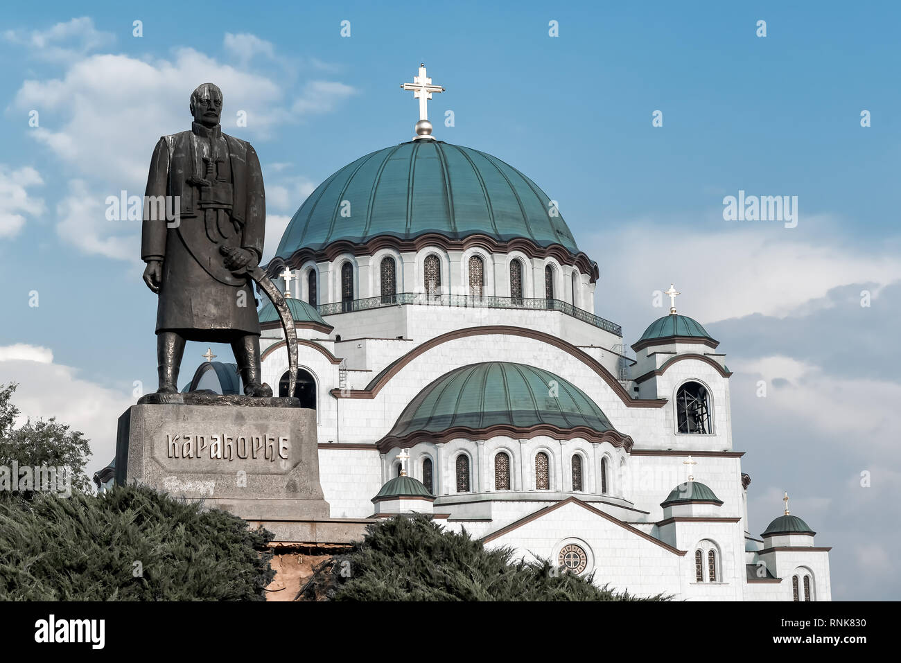Di San Sava e Cattedrale Karadjordje statua. Belgrado, Serbia Foto Stock