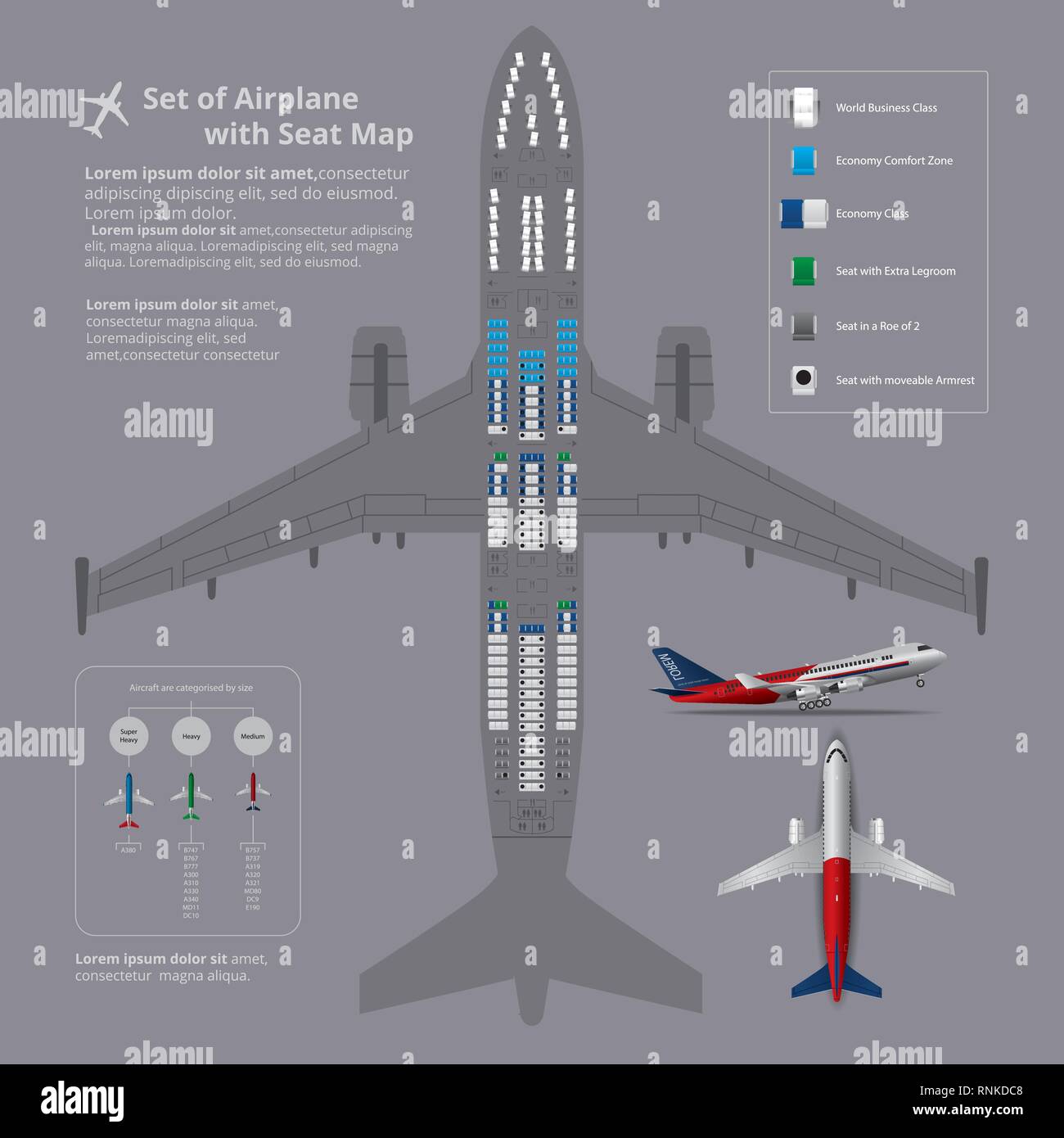 Set di aereo con sede Mappa isolato illustrazione vettoriale Illustrazione Vettoriale