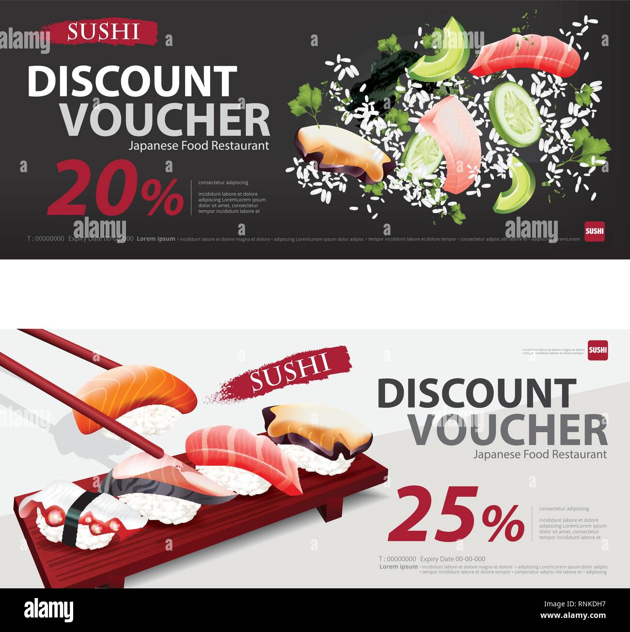 Il cibo giapponese voucher di sconto modello illustrazione vettoriale Illustrazione Vettoriale