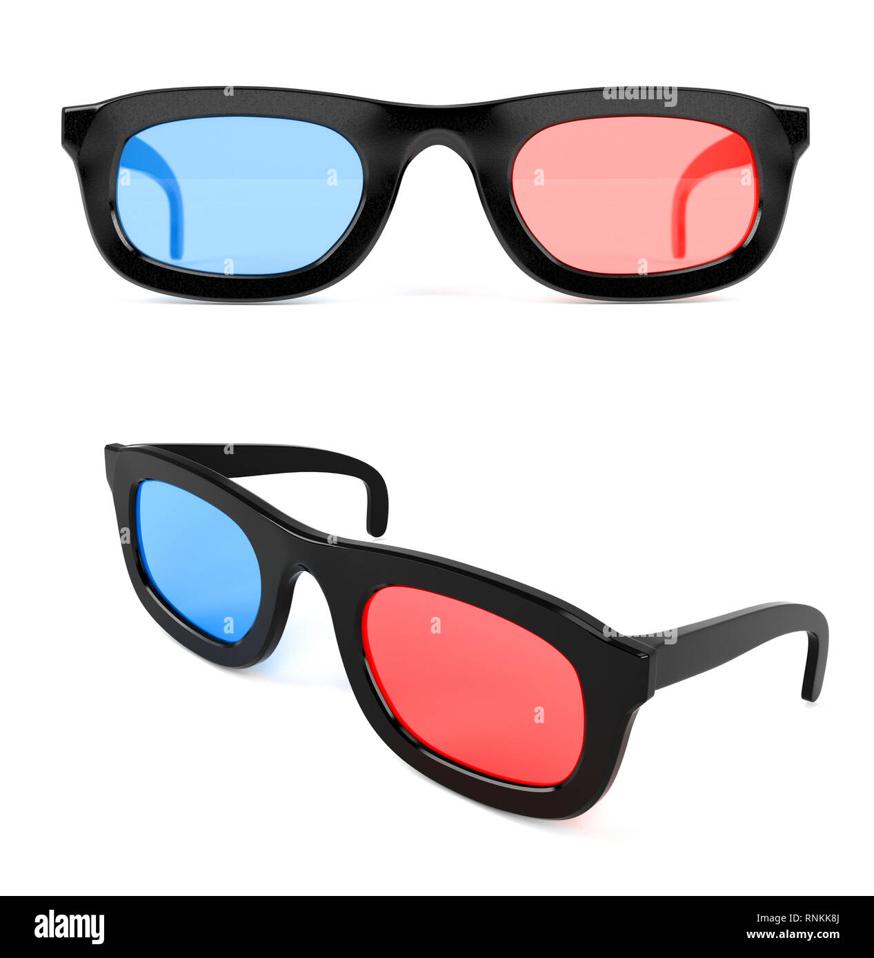 3d movie bicchieri. Gli occhiali colorati per movie theater. 3D rendering illustrazione isolato Foto Stock