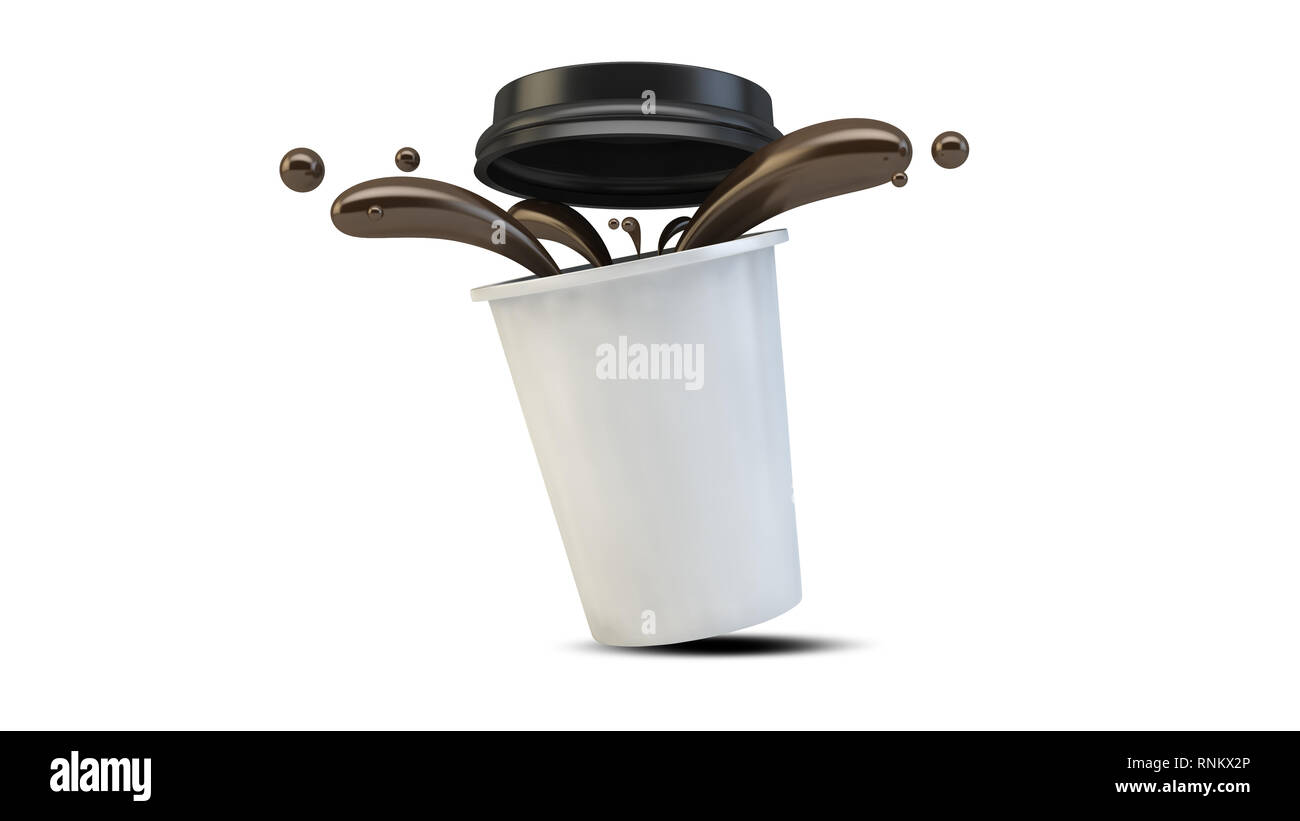 Coffe bicchiere di carta con gocce 3d renderingcup, Foto Stock