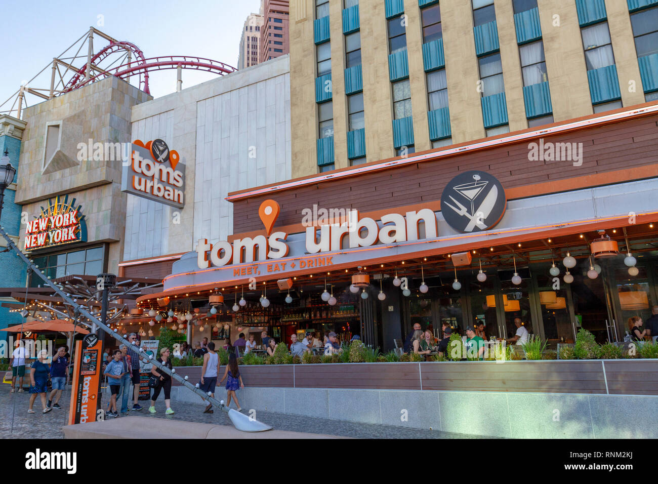"Tom's urbano" ristorante, parte del New York New York hotel sviluppo le strip di Las Vegas, Nevada, Stati Uniti. Foto Stock