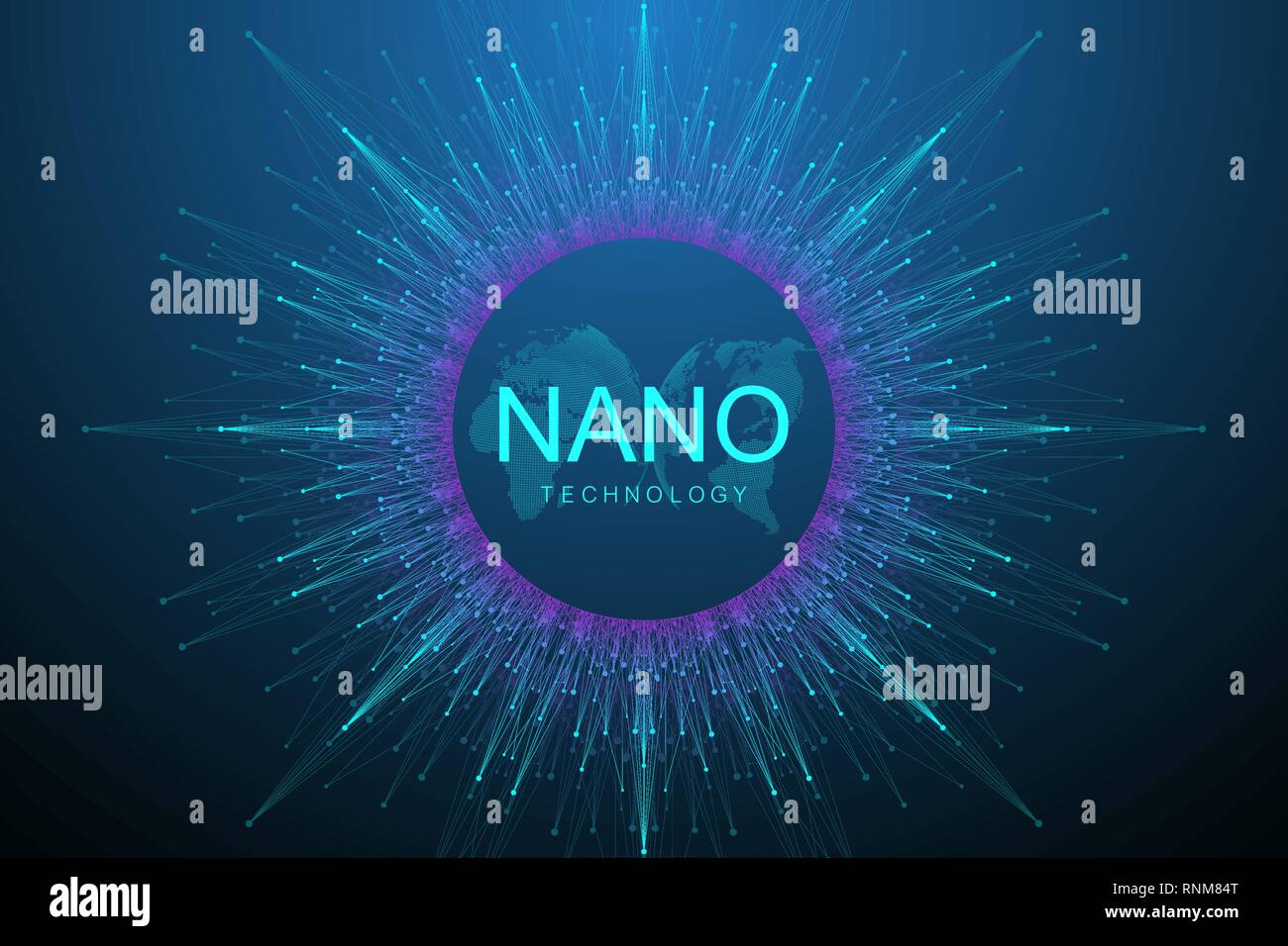 Nano tecnologie sfondo astratto. Cyber concetto tecnologico. Intelligenza artificiale, realtà virtuale, bionico, robotica, global network Illustrazione Vettoriale