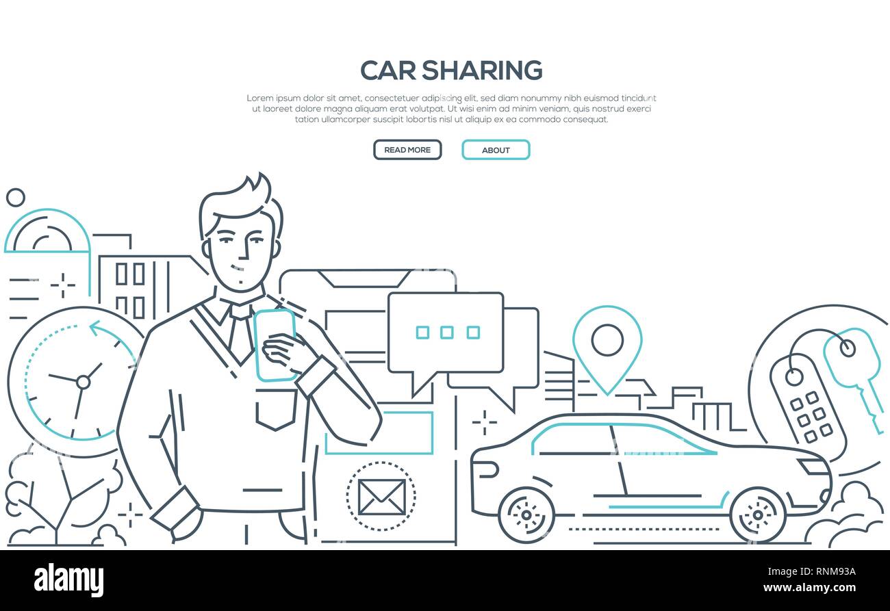 Car Sharing - linea moderna stile di design di banner per il web Illustrazione Vettoriale