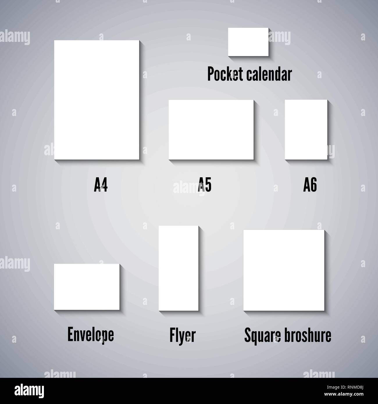 Ufficio del vettore set vuoti di fogli di carta bianca di dimensioni diverse . La raccolta del modello Illustrazione Vettoriale