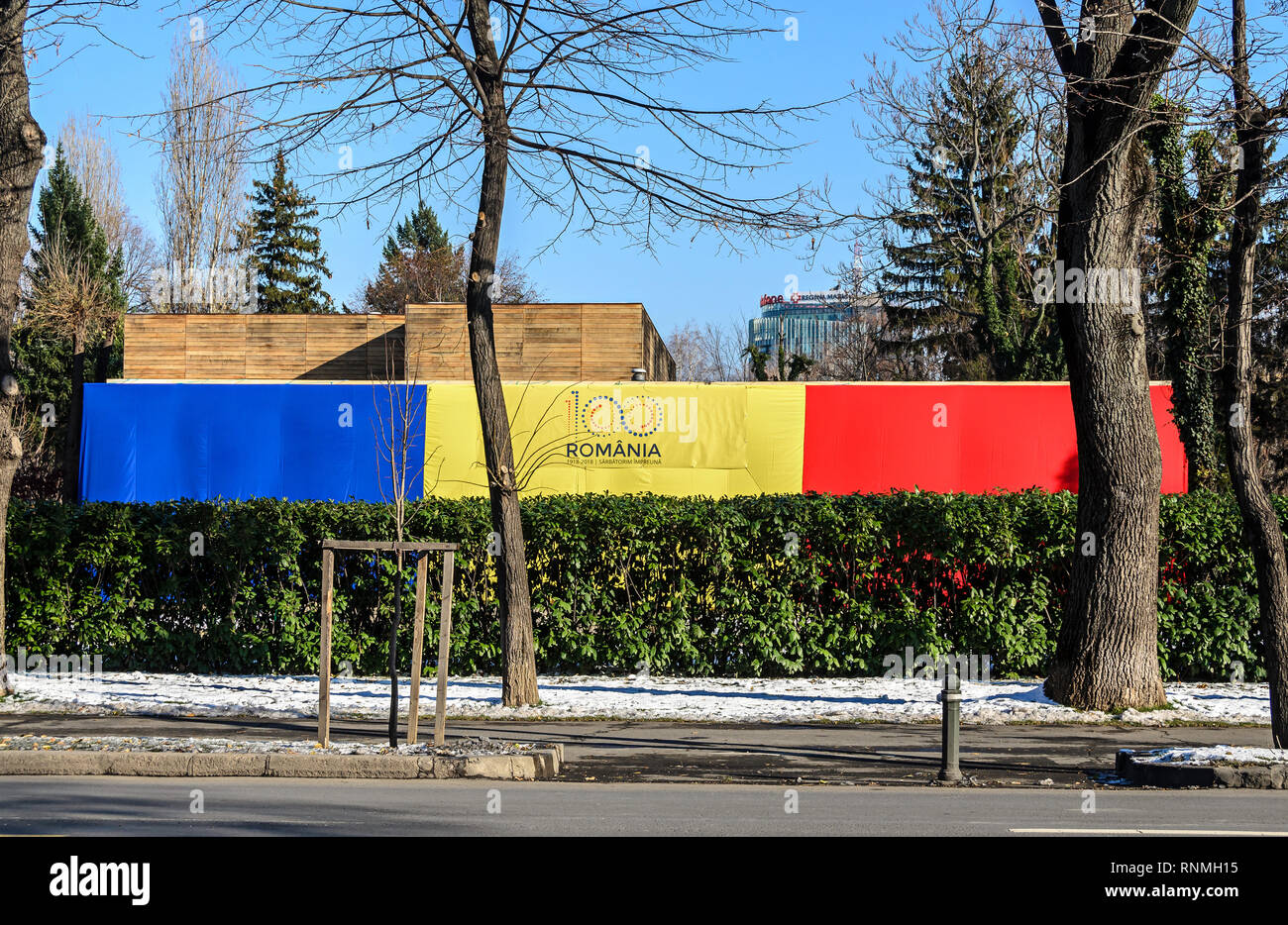 Bucarest, Romania - 1 dicembre 2018: Giornata nazionale della Romania (Ziua Nationala Centenar) da Bucharest Romania, Giornata Internazionale con bandiere rumeno Foto Stock