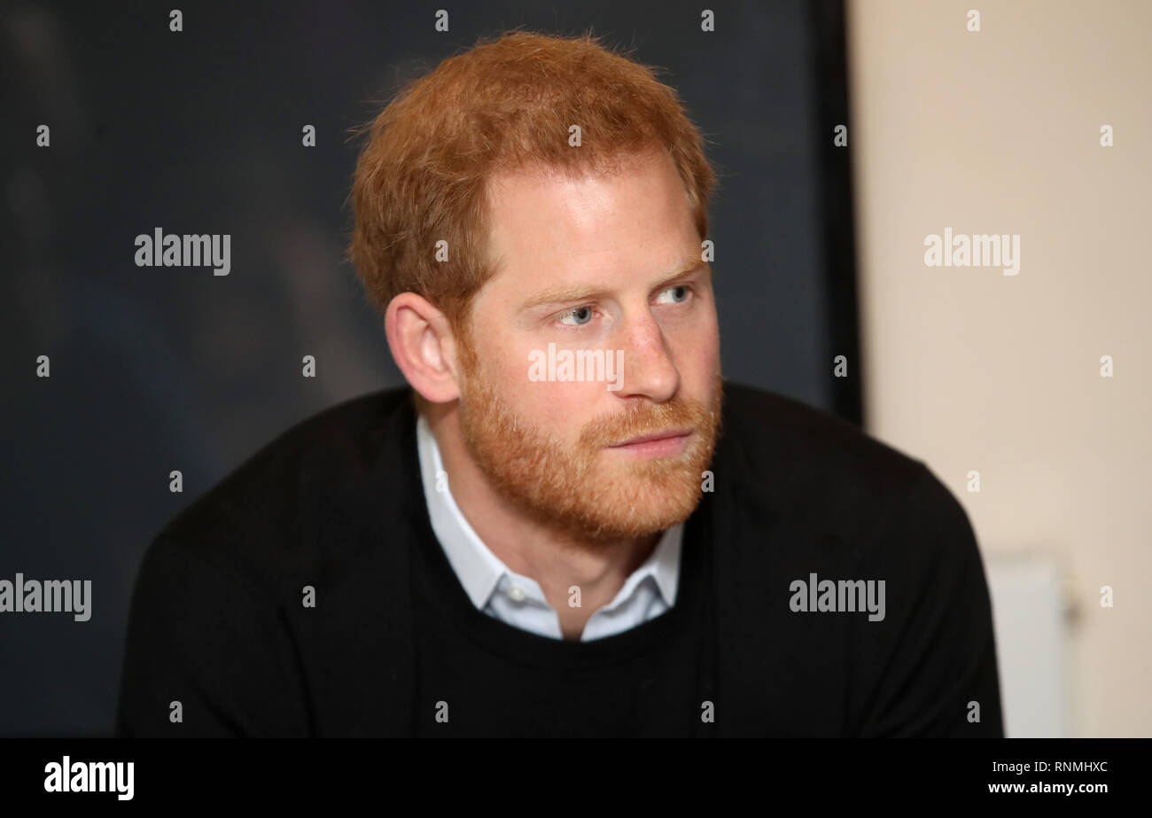 Il Duca di Sussex durante una visita a Streatham Gioventù e comunità fiducia John Corfield Centro per vedere un 'Adatta e alimentato' Febbraio metà termine attività vacanze programma. Foto Stock