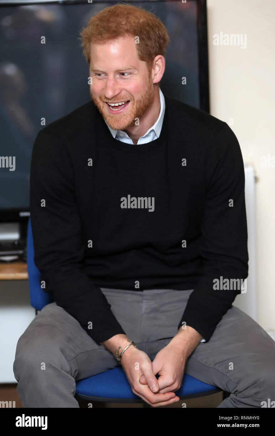 Il Duca di Sussex durante una visita a Streatham Gioventù e comunità fiducia John Corfield Centro per vedere un 'Adatta e alimentato' Febbraio metà termine attività vacanze programma. Foto Stock