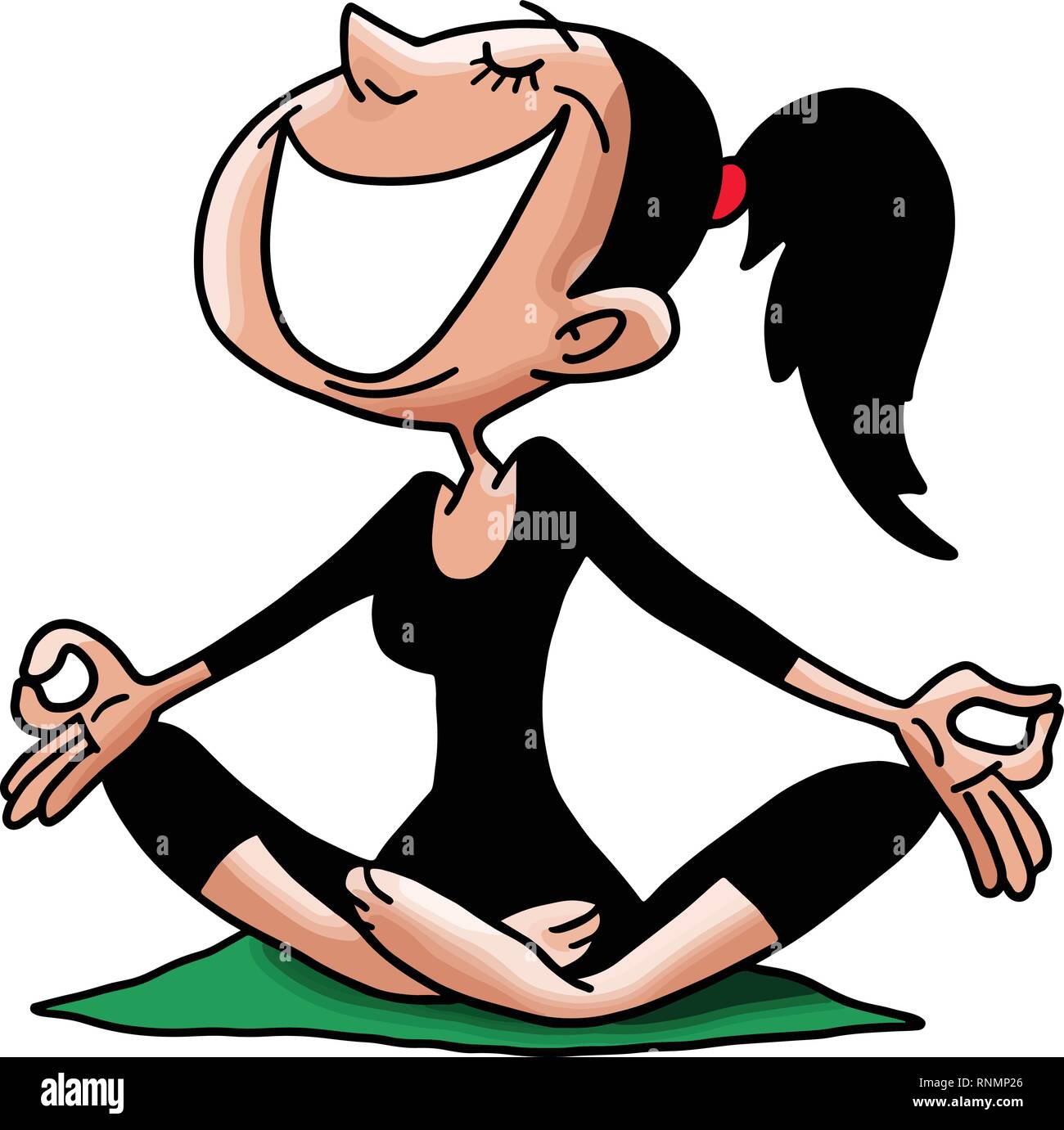Cartoon donna seduta in una posizione del loto fare yoga illustrazione vettoriale Illustrazione Vettoriale