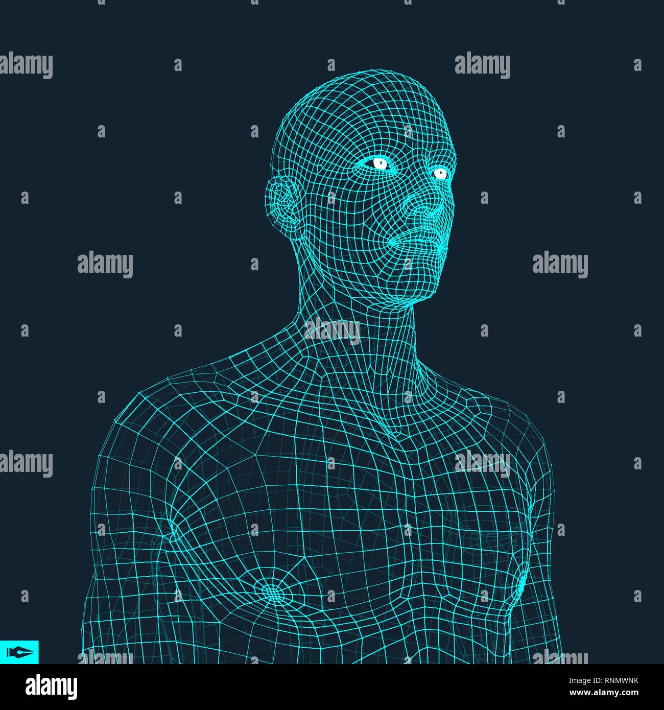 Testa della persona da una griglia 3d. Faccia geometrico Design. Copertura poligonale della pelle. Illustrazione Vettoriale. Illustrazione Vettoriale