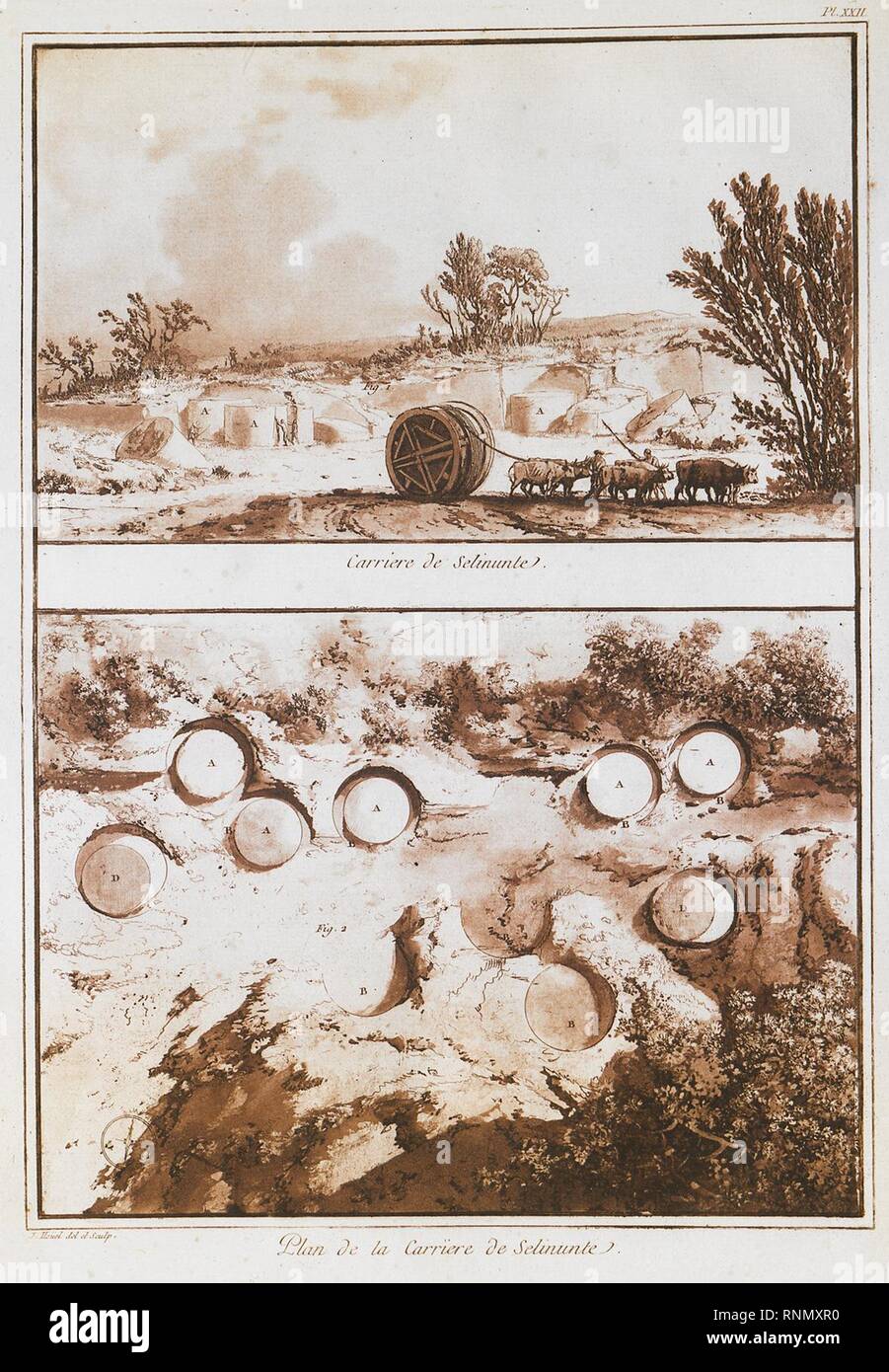 Carriere de Selinunte Plan de la carriere de Selinunta - Houel Jean - 1782. Foto Stock