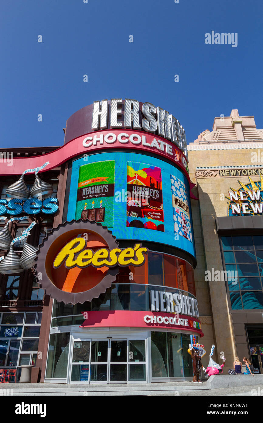 Ingresso alla Hershey's Chocolate World, parte del New York New York Strip di Las Vegas, Nevada, Stati Uniti. Foto Stock