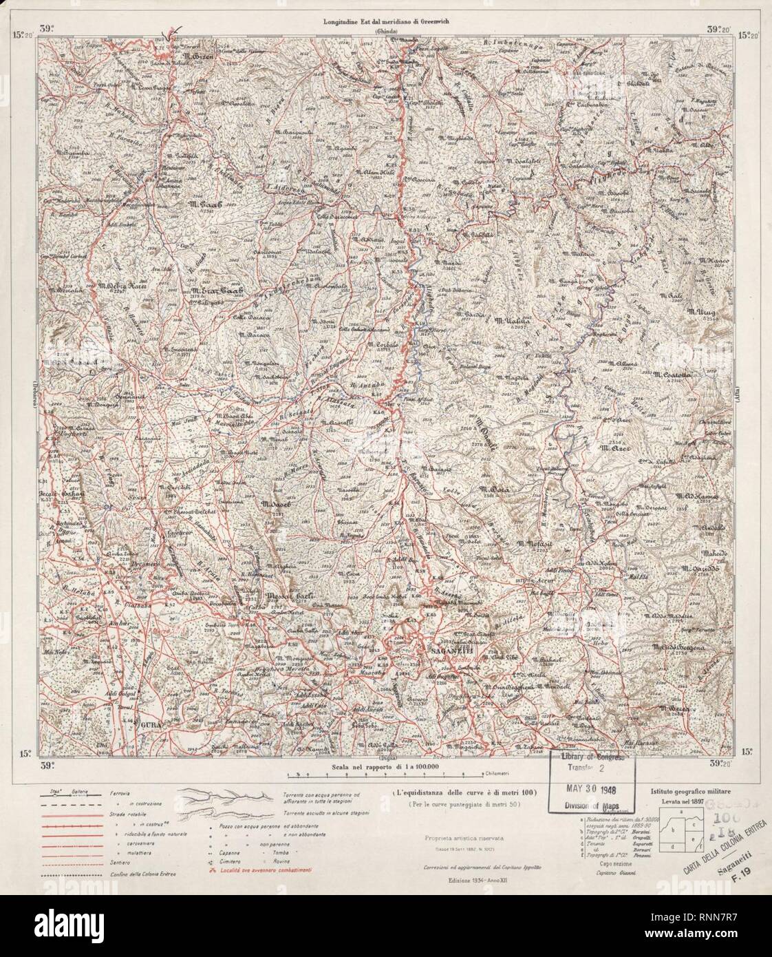 Carta topografica della colonia Eritrea alla scala di 1-100,000 Foto stock  - Alamy
