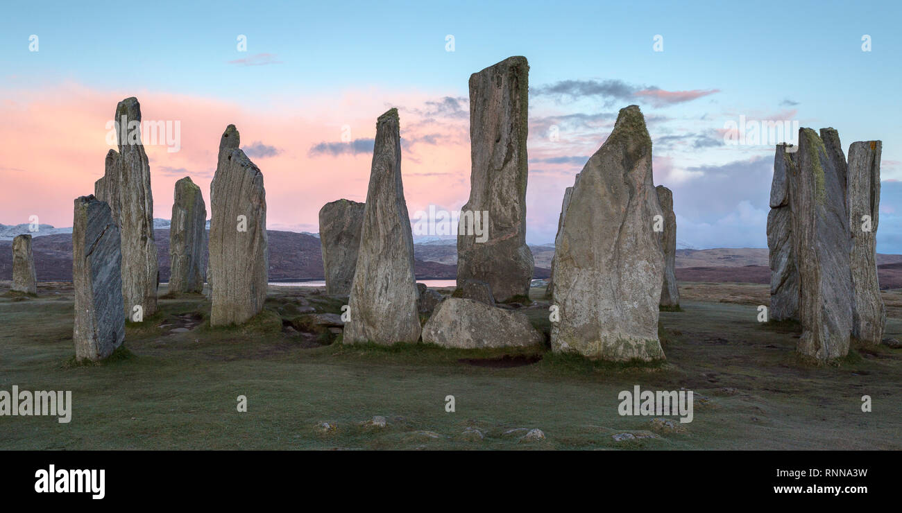 Calanais pietre permanente dell'isola di Lewis, Ebridi Esterne, Scozia Foto Stock