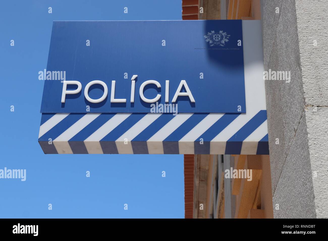 CASCAIS, Portogallo - 21 Maggio 2018: una stazione di polizia a Cascais, Portogallo. Il nome completo del portoghese è forza di Pubblica Sicurezza Polizia (PSP). Foto Stock