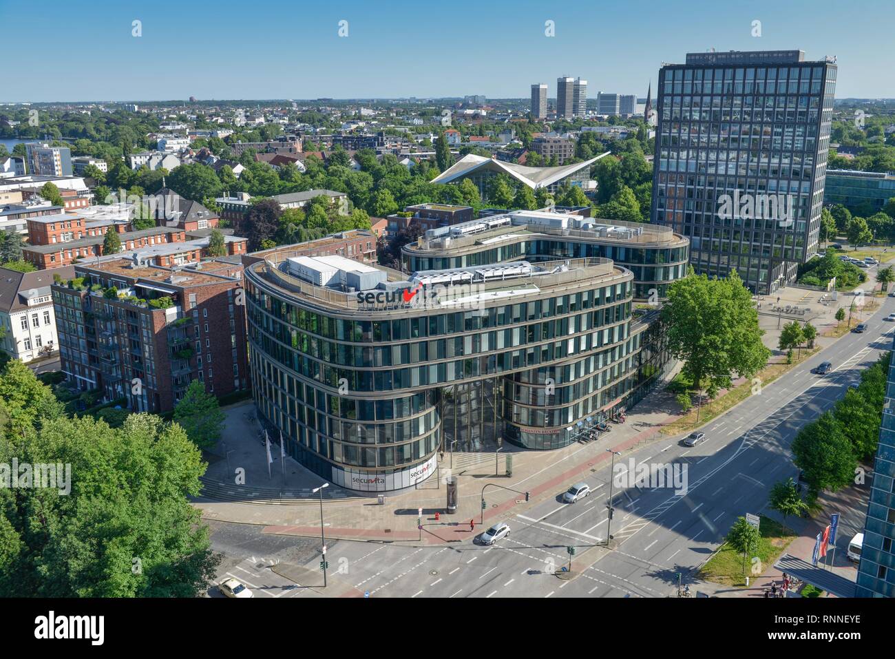 Vista di Securvita Krankenkasse edificio e la zona circostante, Lübeckertordamm, Amburgo, Germania Foto Stock