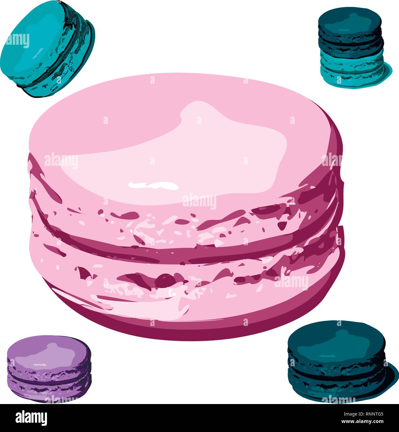 La Pop art style macaron set. Amaretto dolci di mandorla. Amaretto illustrazione vettoriale. Amaretto biscotti e dolci. Illustrazione Vettoriale