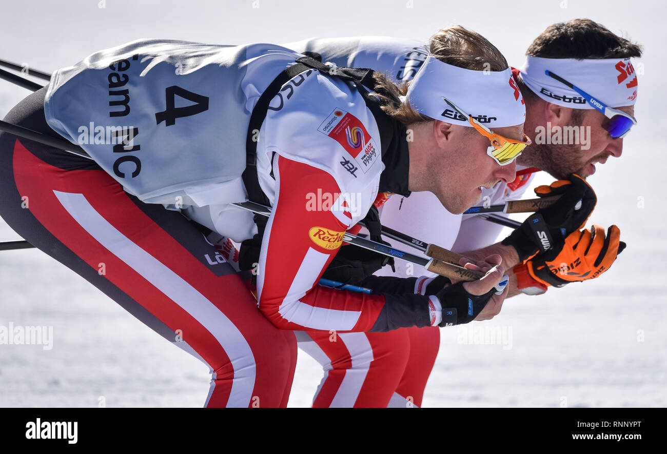 Seefeld, Austria. 19 Feb, 2019. Austrian combinata nordica di test del team cera al FIS Nordic Campionati del Mondo di Seefeld, Austria. Credito: John Lazenby/Alamy Live News Foto Stock