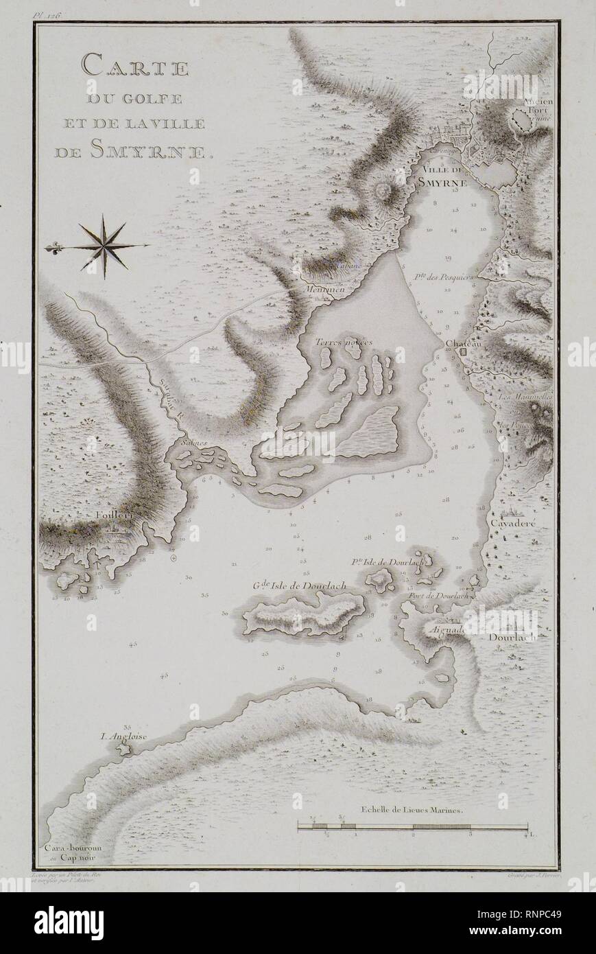 Carte du Golfe et de la ville de Smyrne - Choiseul-gouffier Gabriel Florent Auguste De - 1782. Foto Stock