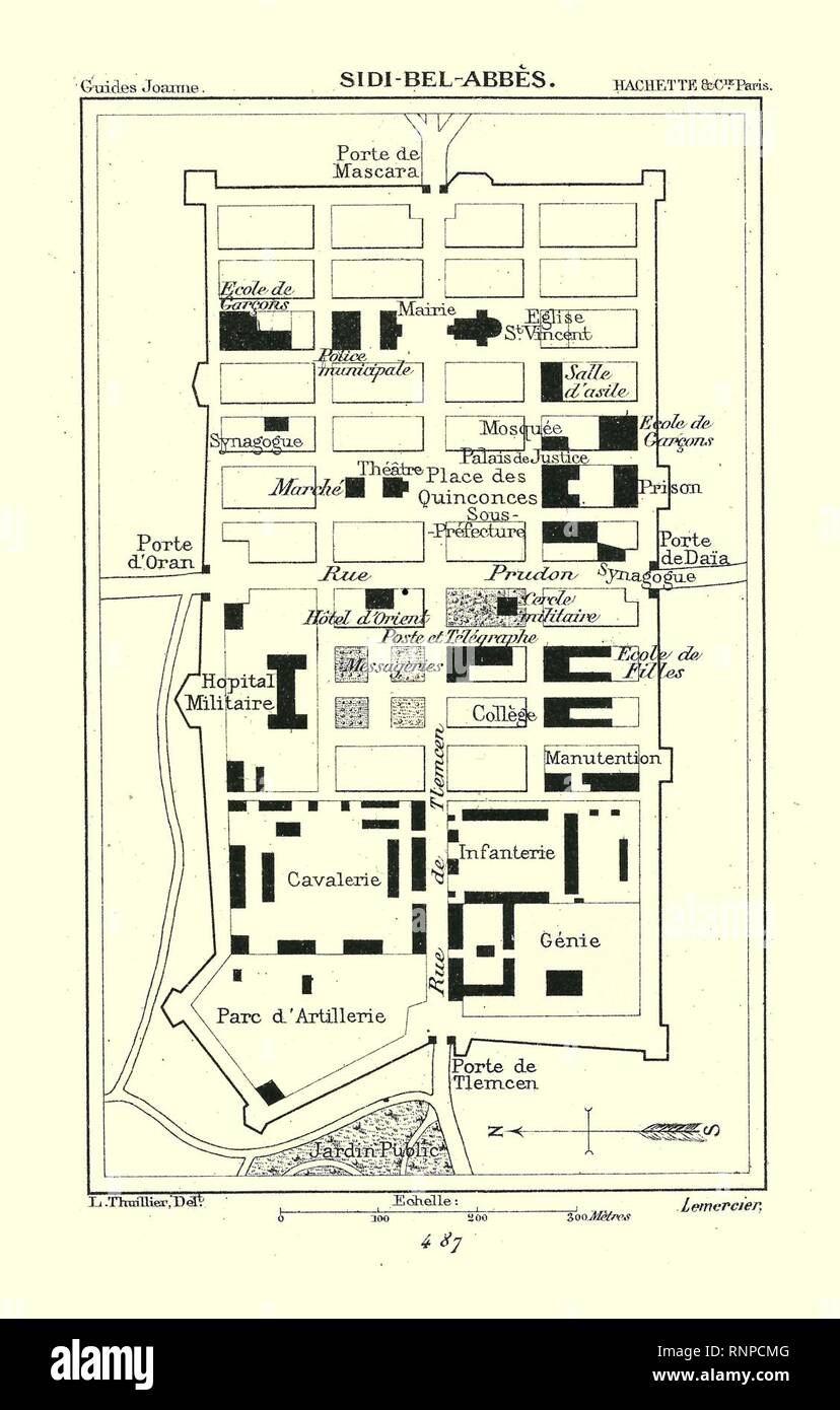 Carte Hachette Joanne-1887-Plan de Sidi-BEL-Abbès. Foto Stock