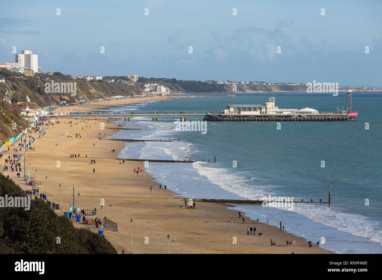 Bournemouth Beach e dal molo di Bournemouth Dorset, Regno Unito Foto Stock