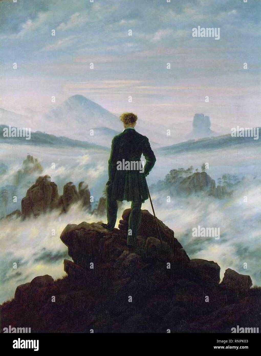 Caspar David Friedrich Wanderer sopra il mare di nebbia. Foto Stock