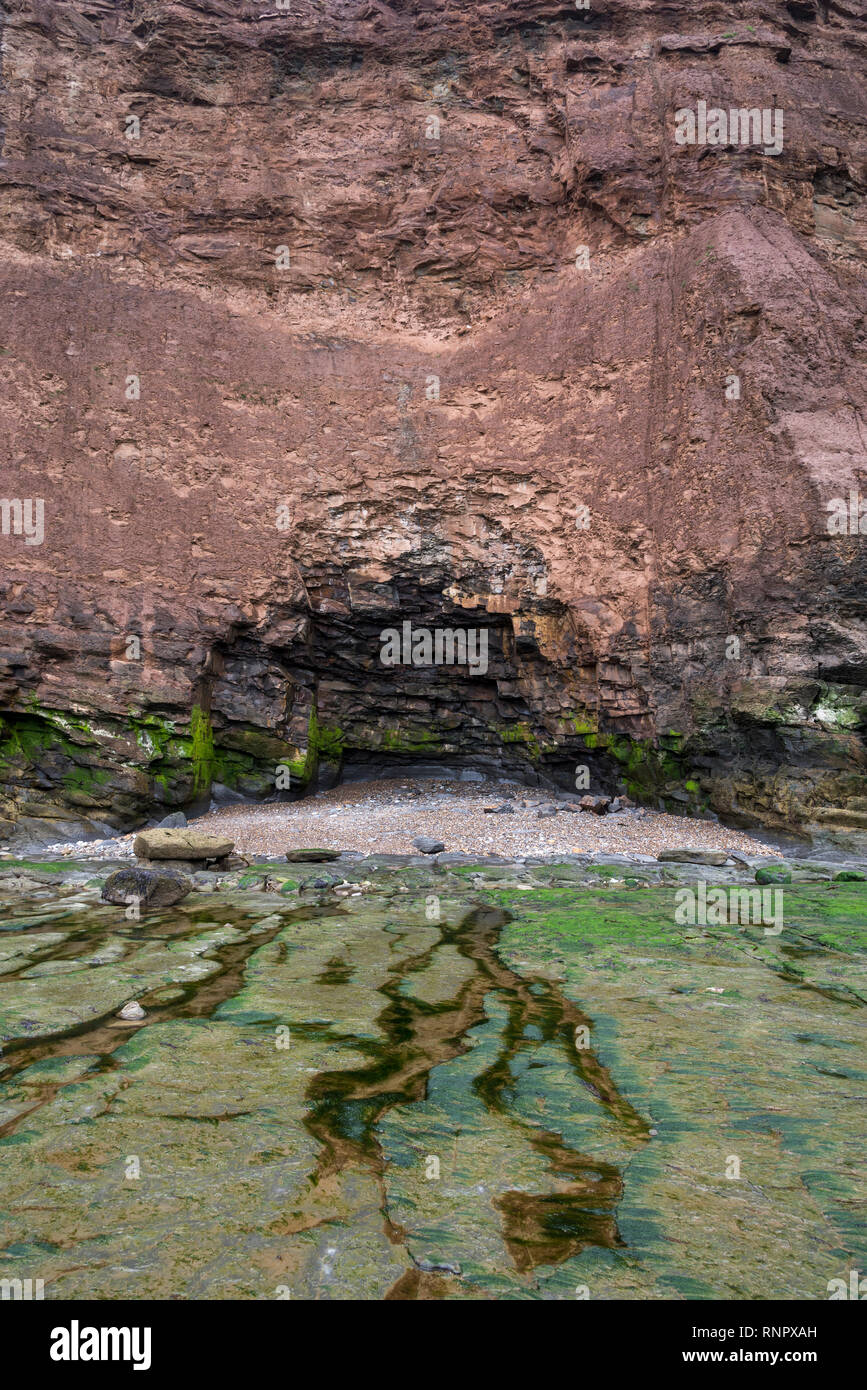 Scogliera rocciosa a Huntcliff, Cambs, North Yorkshire, Inghilterra. Una zona interessante di geologia. Foto Stock