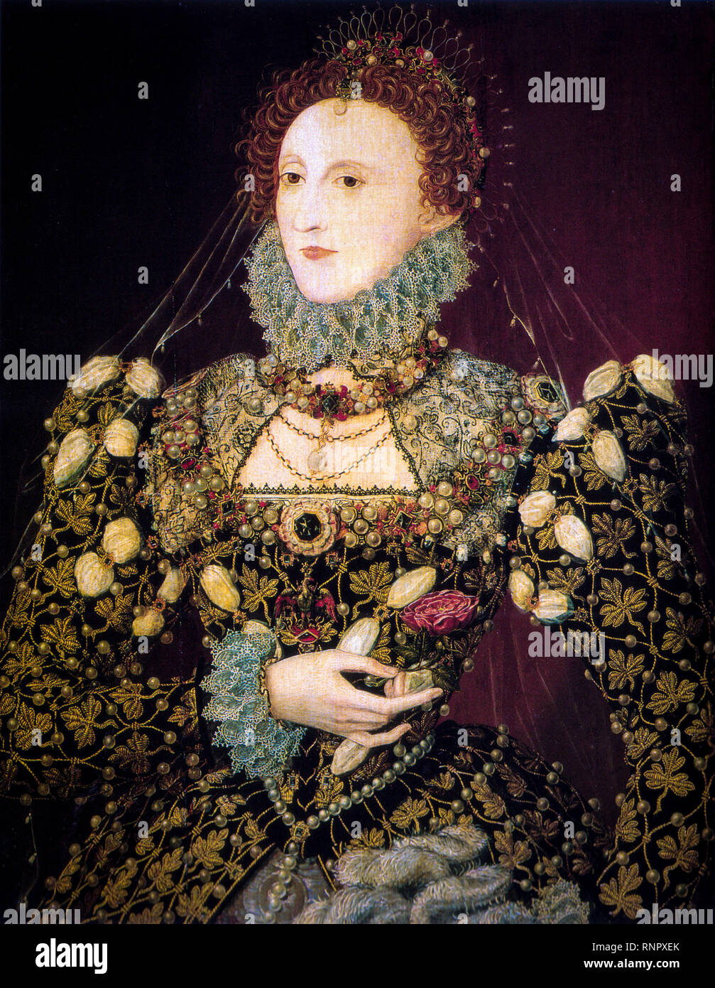 La regina Elisabetta i, il ritratto di Phoenix, di Nicholas Hilliard, circa 1575, dipingere in olio su pannello Foto Stock