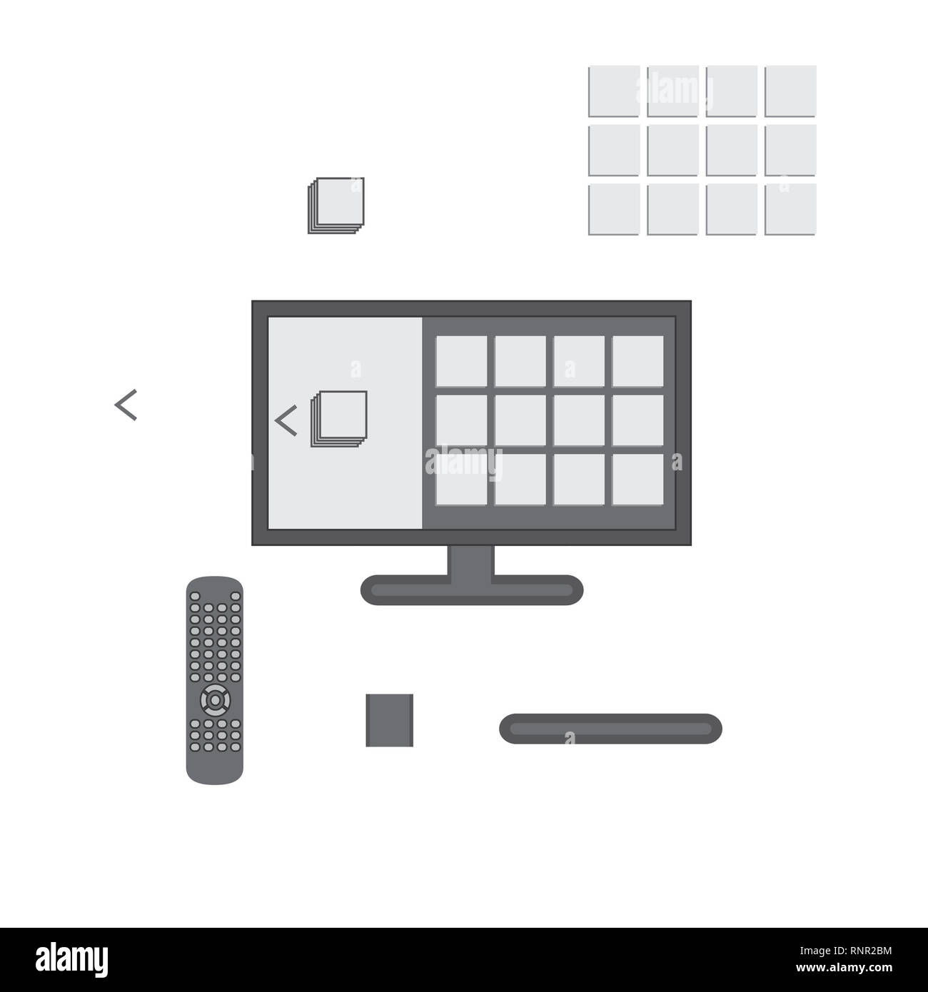 Illustrazione vettoriale di un televisore con schermo di menu Foto Stock