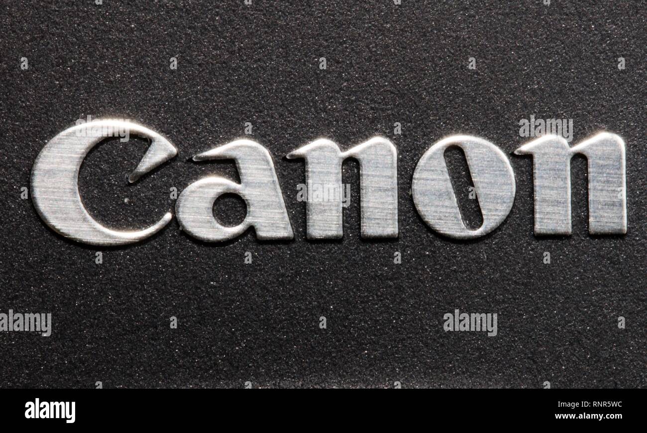 Canon logo - uno dei mondi migliori fabbricanti di apparecchiature ottiche Foto Stock