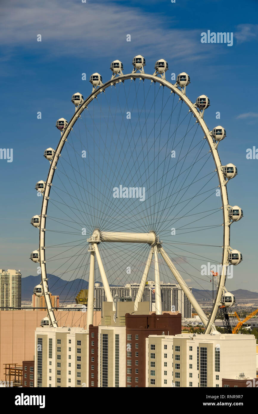 LAS VEGAS, NEVADA - Febbraio 2019: l'alta rullo ruota gigante ride, che è un punto di riferimento e le principali attrazioni turistiche a Las Vegas. Foto Stock
