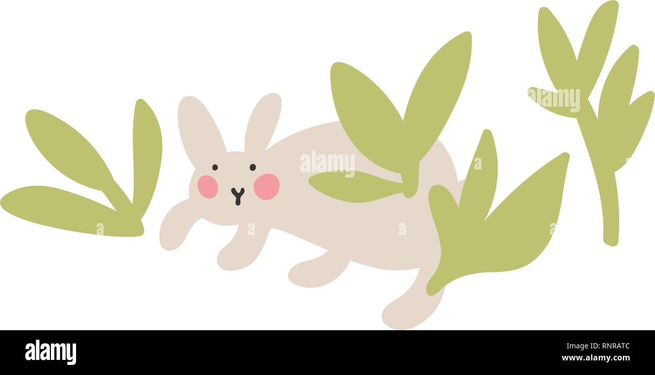 Le avventure di conigli pasquali, che cercano e nascondere le uova di vacanza. Pasqua elementi di design in stile minimalista di stile del vettore. Le illustrazioni per bambini Illustrazione Vettoriale