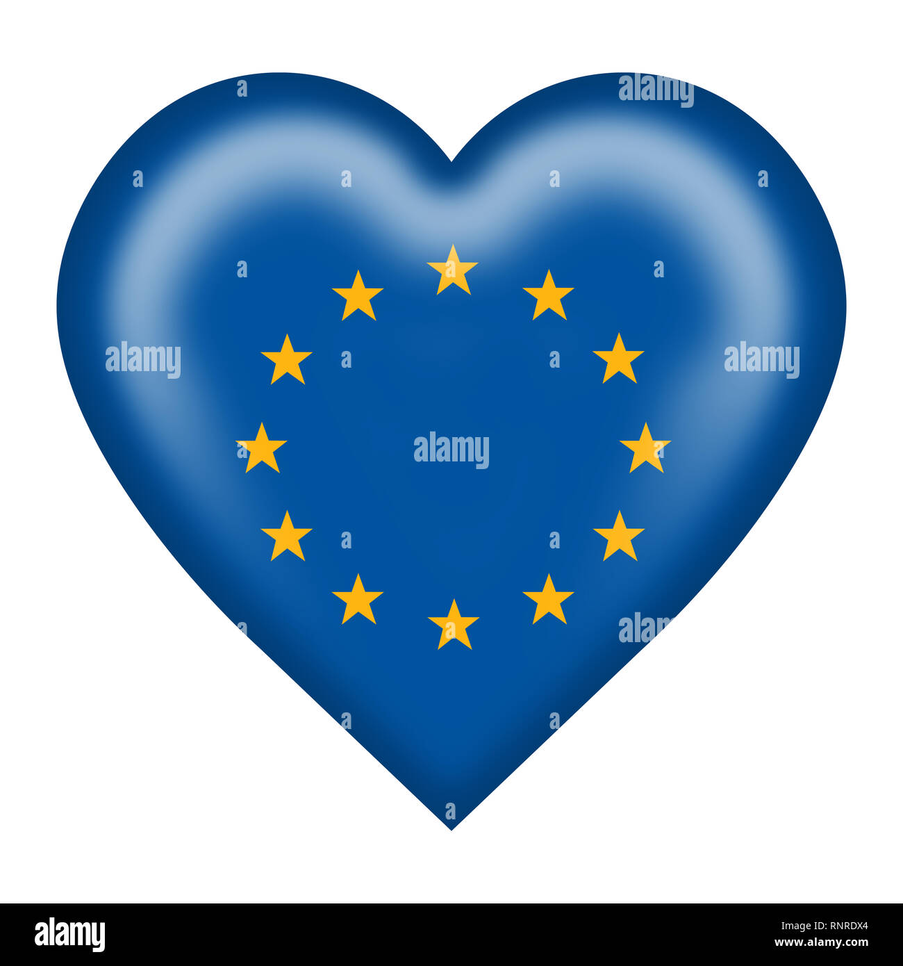 Bandiera dell'Unione europea cuore pulsante isolato su bianco con tracciato di ritaglio Foto Stock