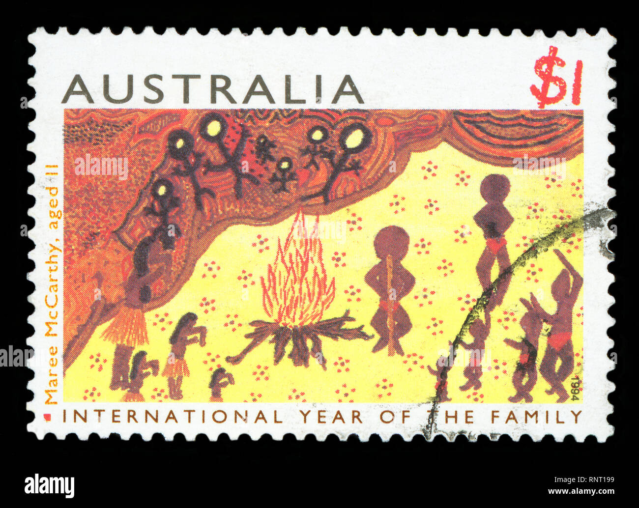 AUSTRALIA - circa 1994: un timbro stampato in Australia mostra immagine di un'arte aborigena, circa 1994. Foto Stock
