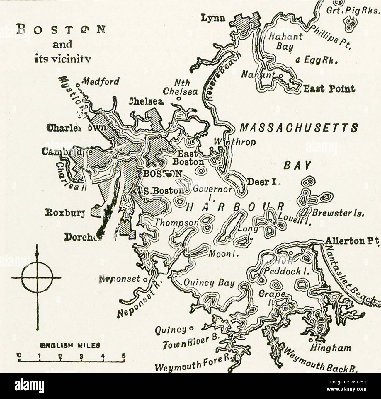 Questa mappa risale al 1922 e mostra di Boston e la sua prossimità al momento. Foto Stock