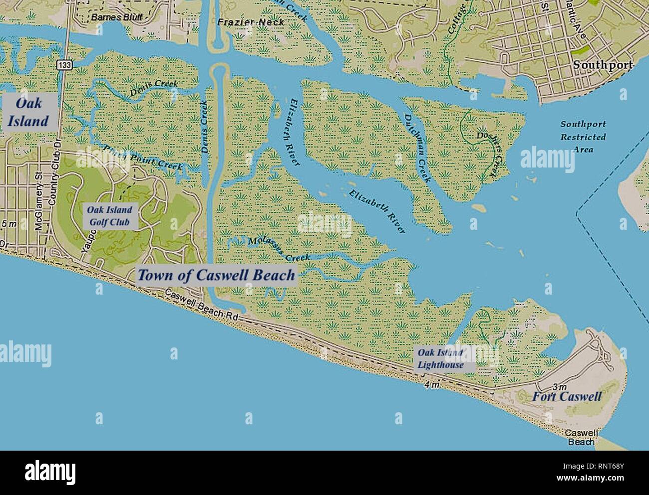 Il Caswell Beach NC Map (annotato). Foto Stock
